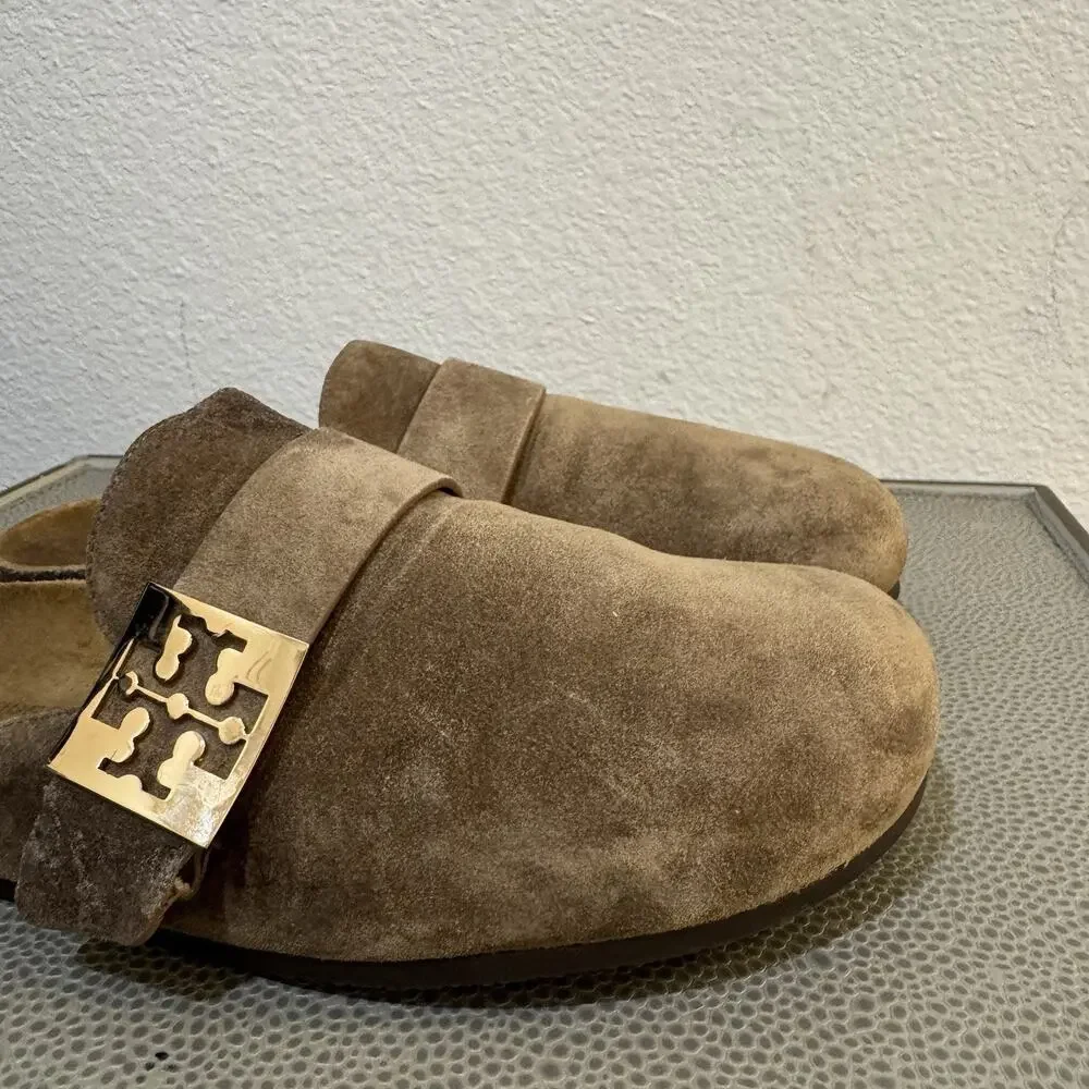 Tory Burch Mellow Suede Mule, River Rock/ Gold Hardware -Women's Size 7